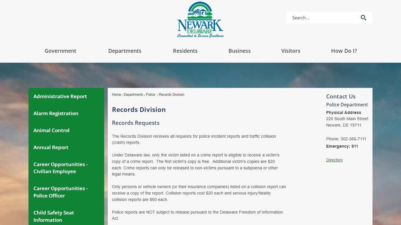 Records Division | Newark, DE - Official Website